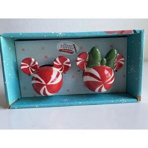 Disney Mickey And Minnie Mouse Christmas Peppermint Salt Pepper Shakers NEW